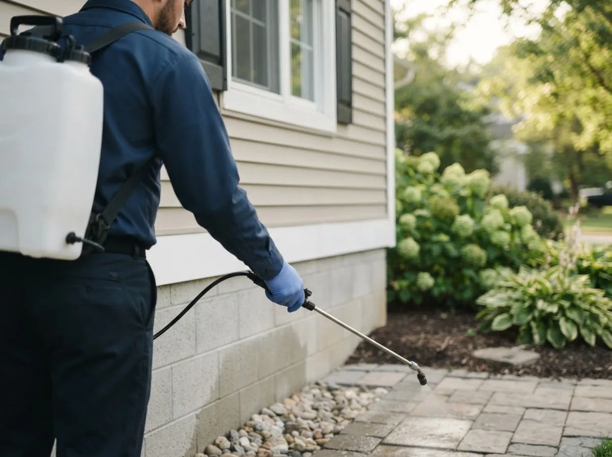 Pest control technician inspecting a home in King Cove, AK